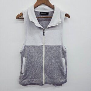 Under Armour Fleece Vest Womens Small Loose Coldgear White Gray Full Zip Pockets